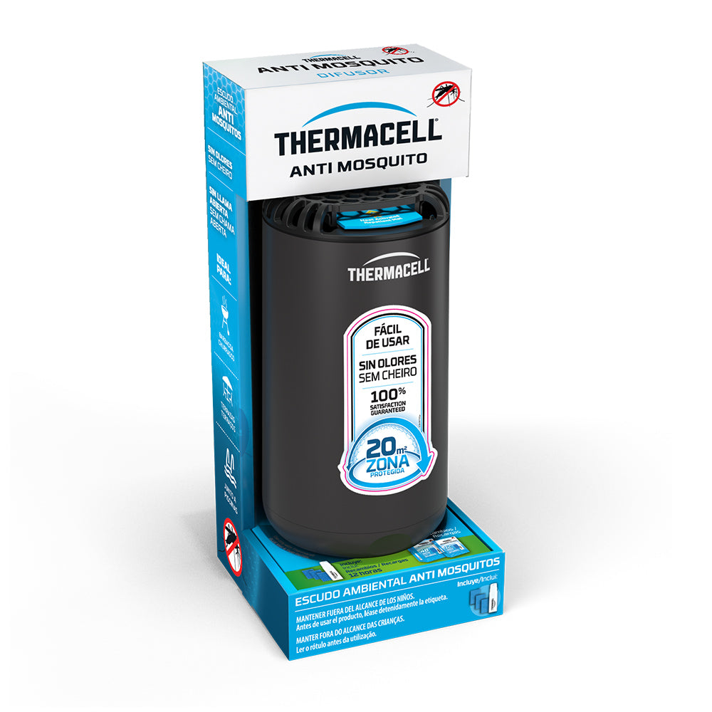 Difusor Anti-mosquitos para exterior (20m2, sem deet) Inclui Difusor + recargas, Preto