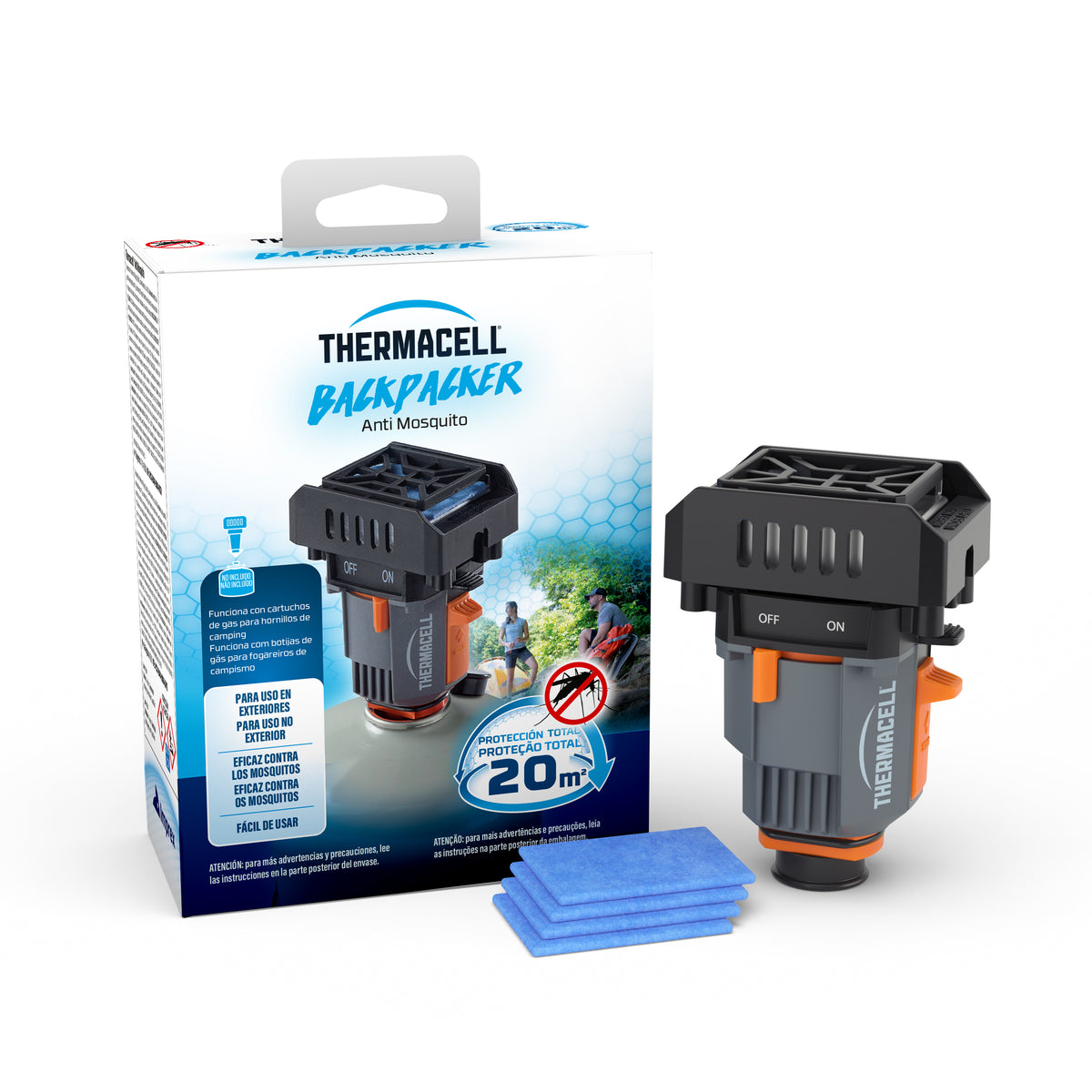Difusor Anti-mosquitos Backpacker para camping gás (12h proteção, sem deet)